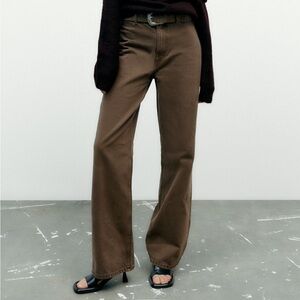 Zara brown belted wide leg jeans